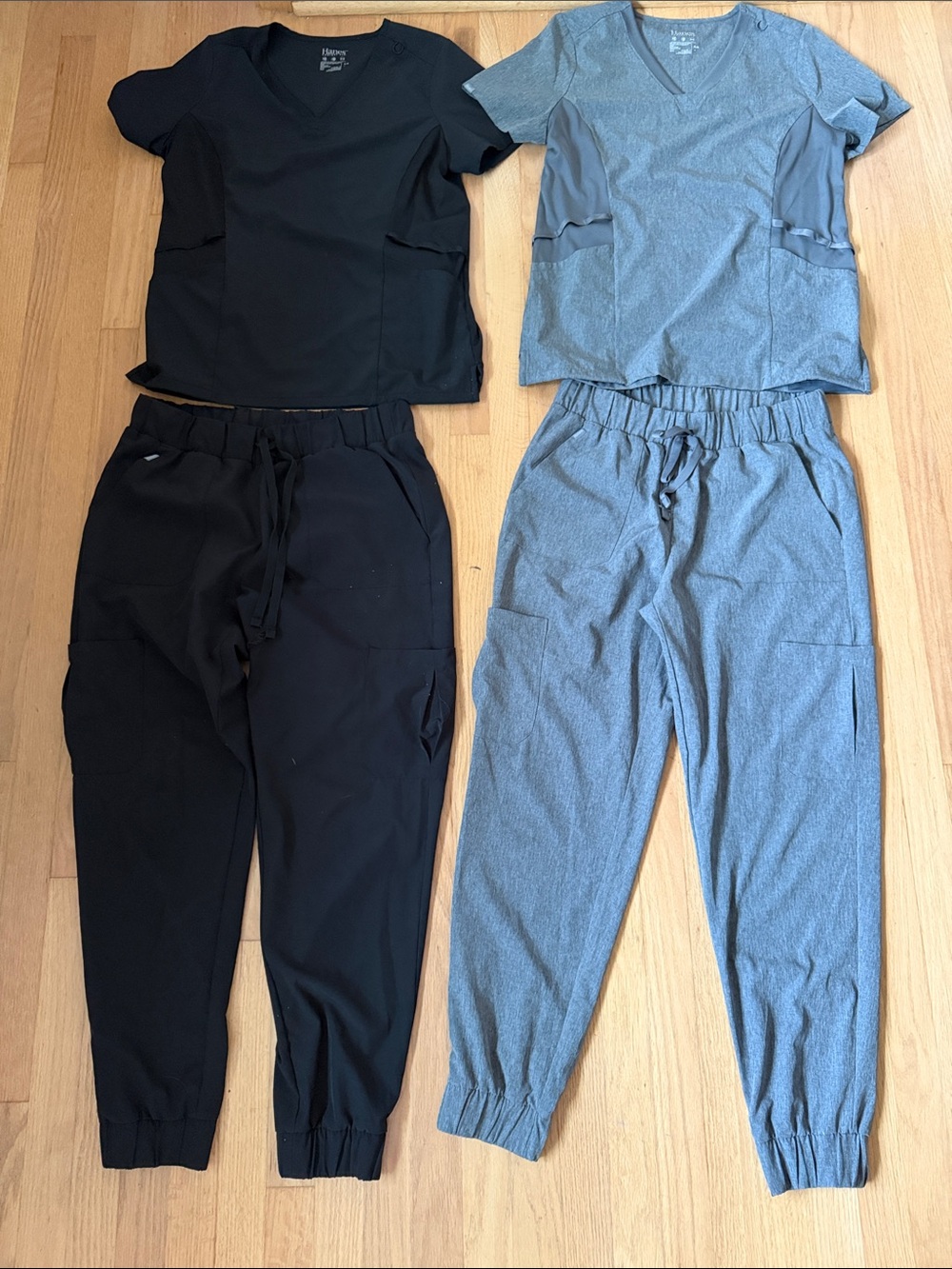 Hanes Scrub Top & Jogger Pants Duo - Black and Heather Gray